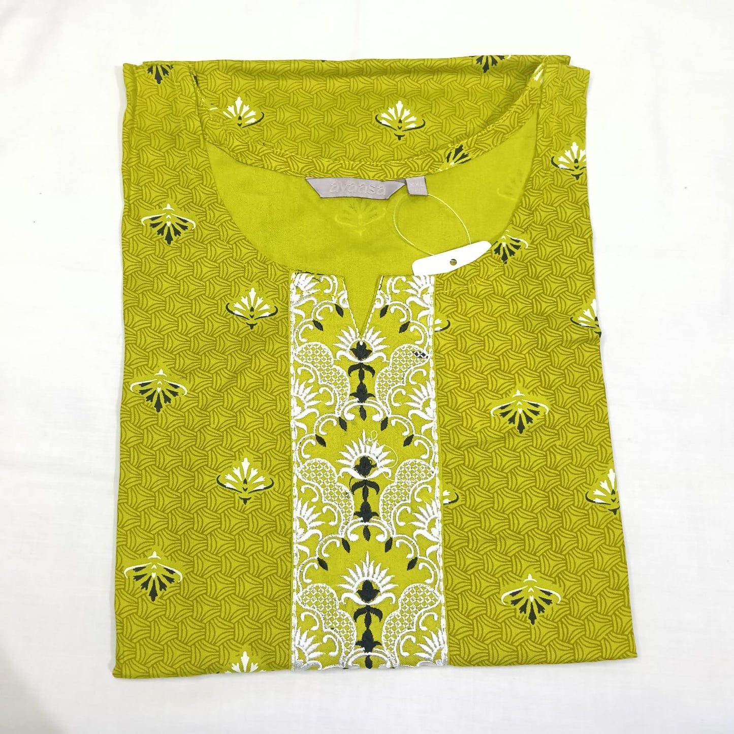 Avaasa Reyon Emb Neck Design Side Open Top Light Green