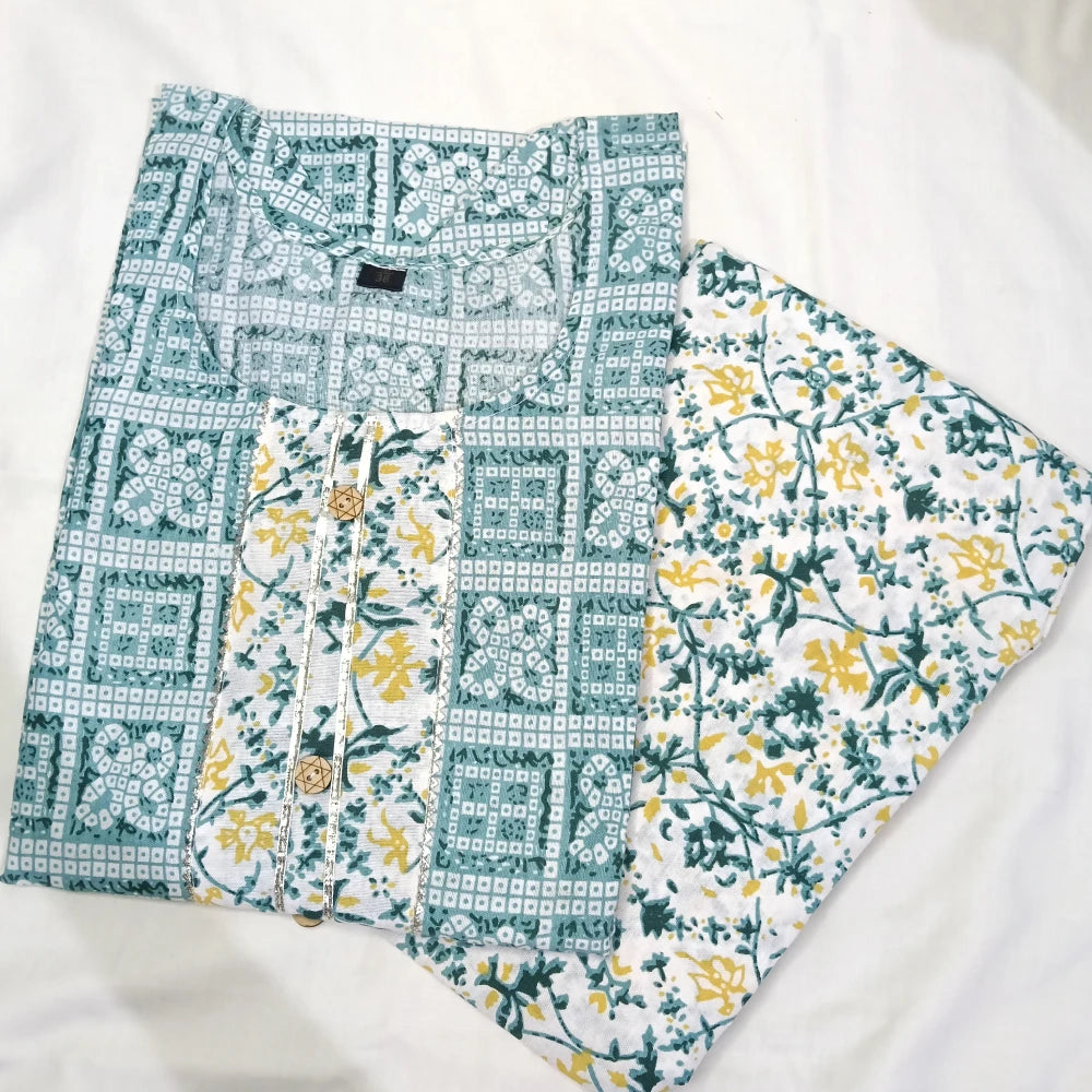 Jaipur Cotton Floral Design Light Green & White