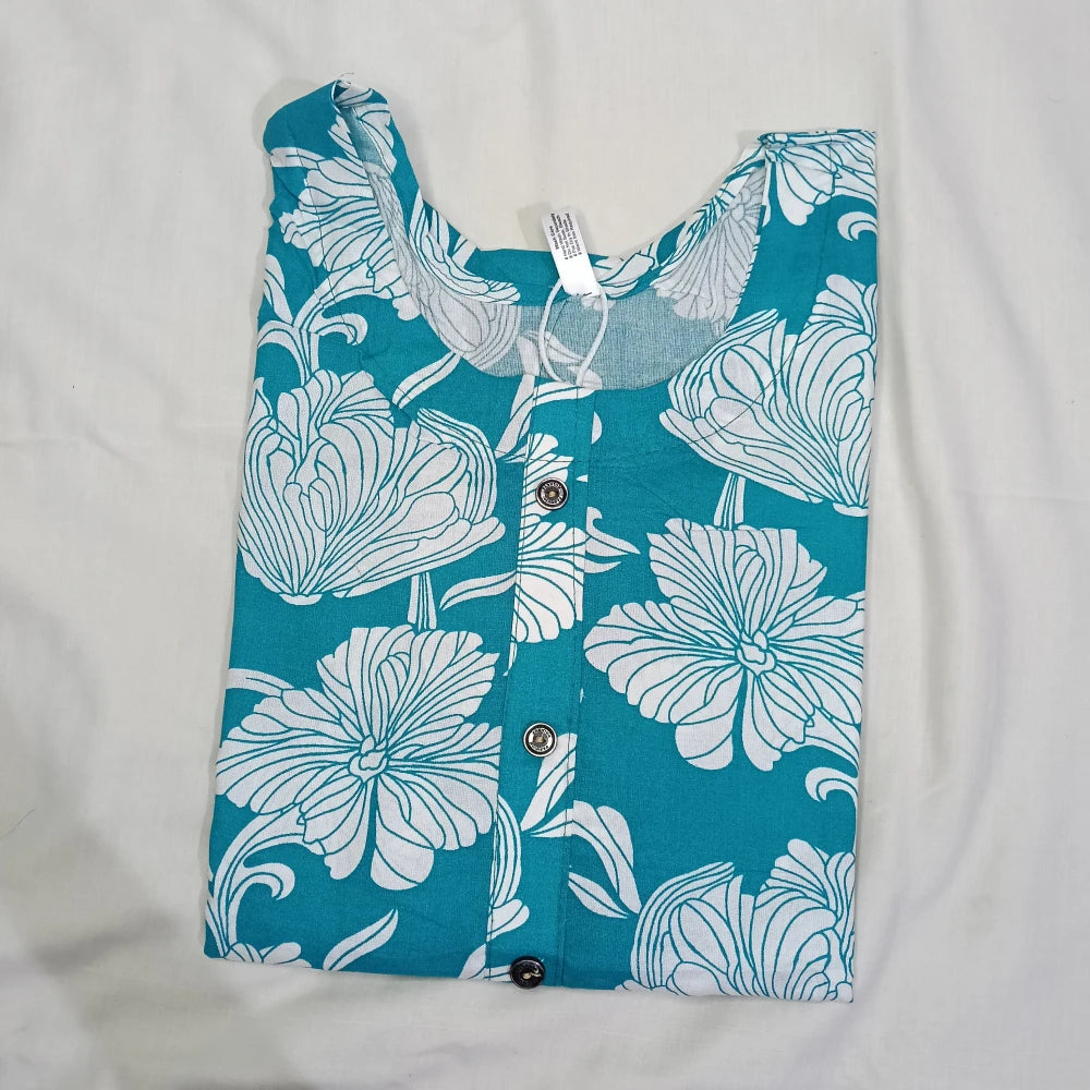 Liva Soft Cotton Side Open With Pocket Sky Blue & White