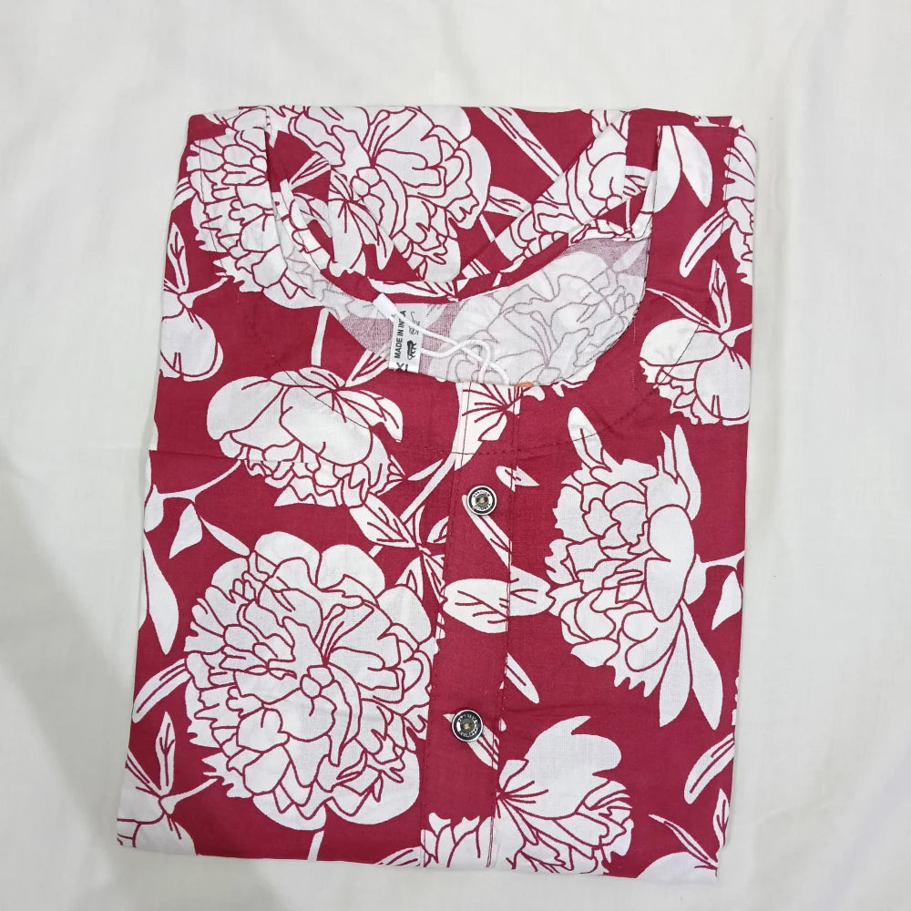 Liva Soft Cotton Side Open With Pocket Red & White