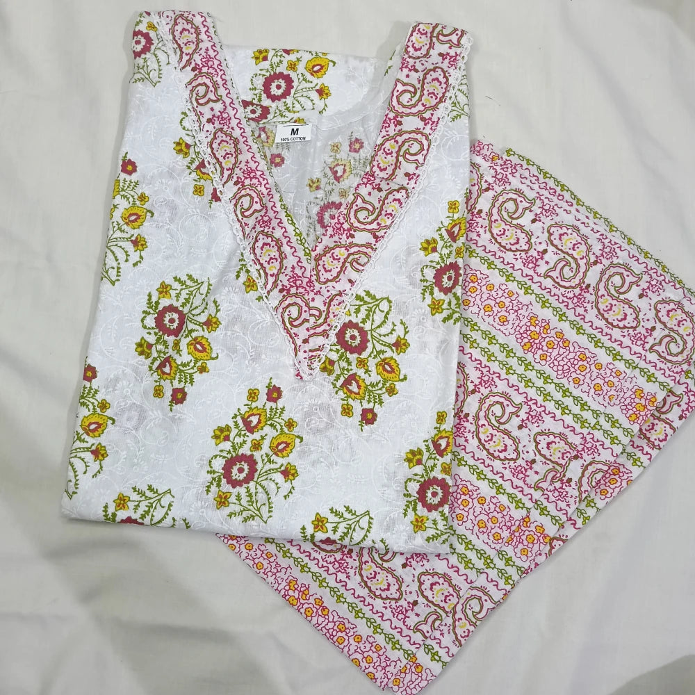 Jaipur Cotton Floral Design White & Pink