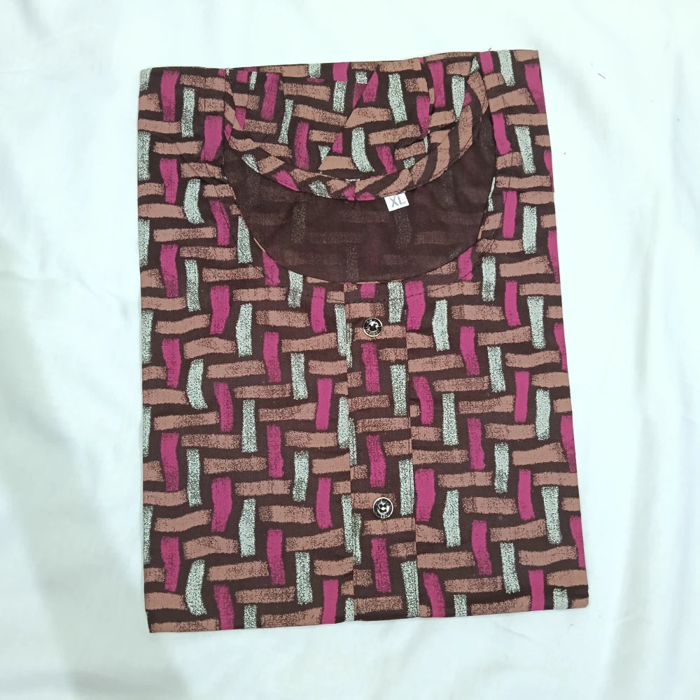 Striped Design Side Open Top Brown & Pink