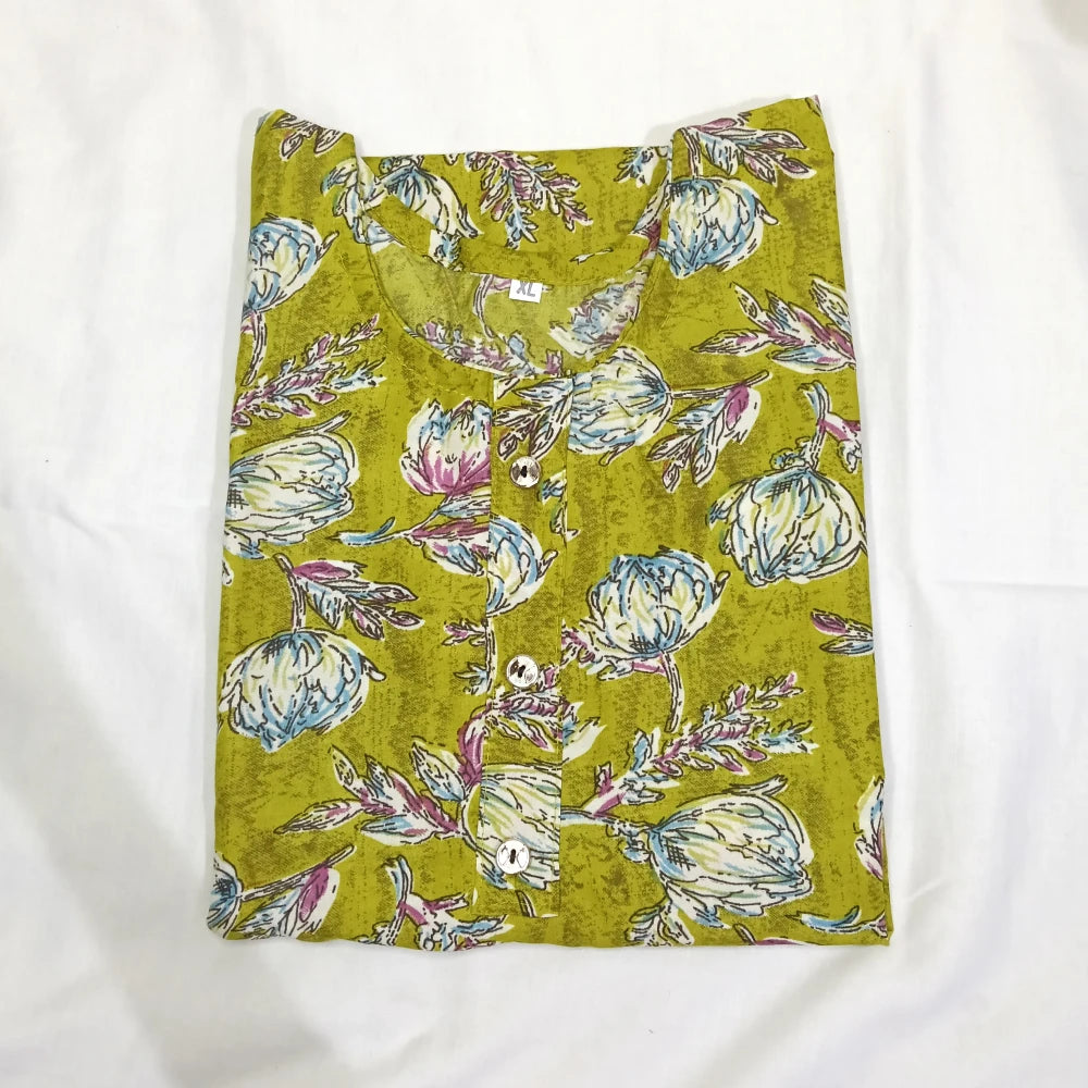 Soft Cotton Floral Design Side Open Top Green