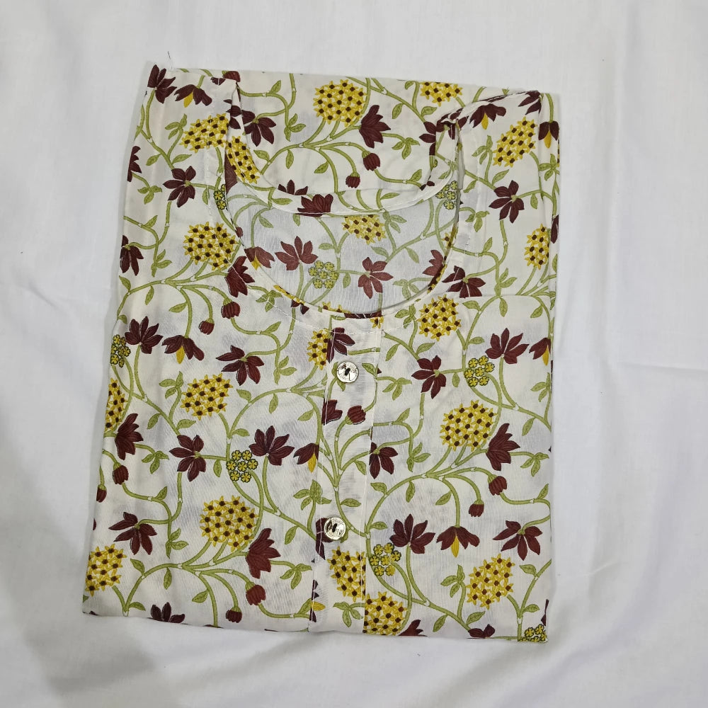 Soft Cotton Floral Design Side Open Top White & Yellow