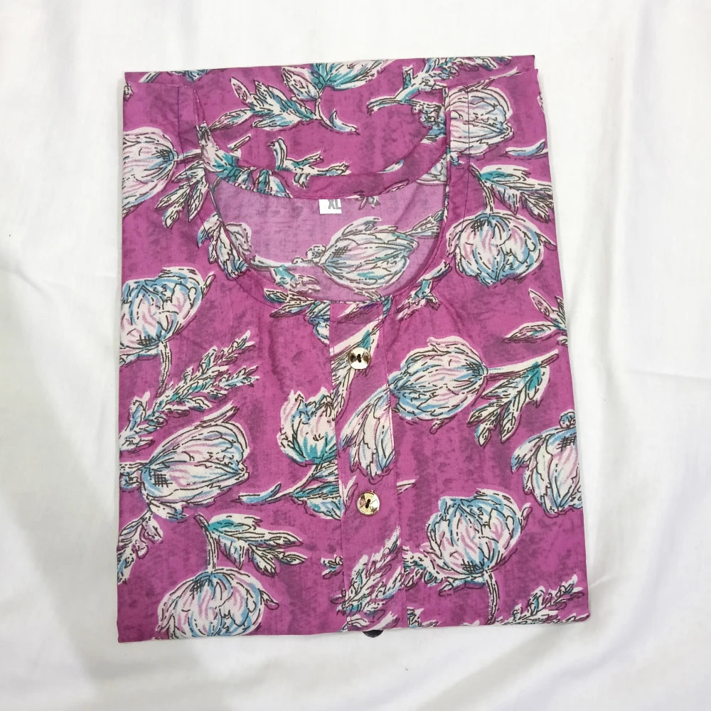 Soft Cotton Floral Design Side Open Top Pink & White